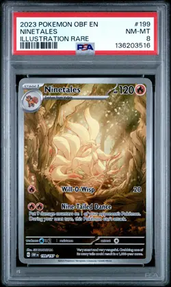 2023 POKEMON OBF EN-OBSIDIAN FLAMES ILLUSTRATION RARE #199 NINETALES PSA 8 - Image 1