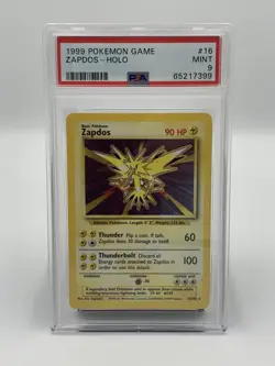 1999 POKEMON GAME ZAPDOS HOLO #16 PSA MINT 9 - Image 1