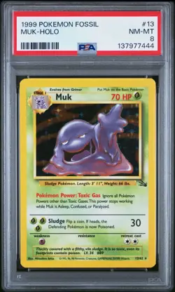 1999 POKEMON FOSSIL #13 MUK-HOLO PSA 8 - Image 1