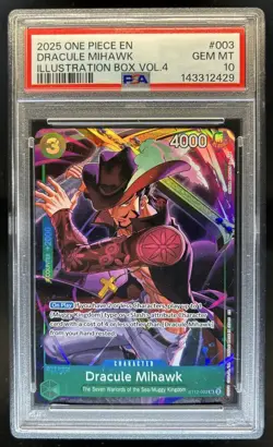2025 One Piece Illustration Box Vol.4 Dracule Mihawk Promo #ST12-003 PSA 10 - Image 1