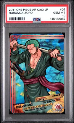 PSA 10 2011 CARDDASS ONE PIECE JAPANESE AR CARDDASS 03 RORONOA ZORO 07 - Image 1
