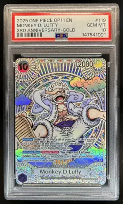 2025 One Piece Monkey.D.Luffy 3rd Anniversary Gold #OP11-119 PSA 10 GEM MINT - Image 1