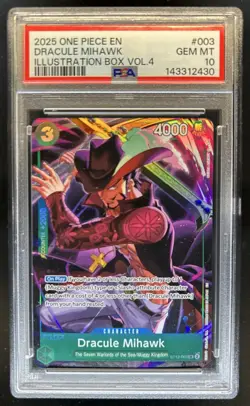 2025 One Piece Illustration Box Vol.4 Dracule Mihawk Promo #ST12-003 PSA 10 - Image 1