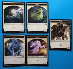 MTG 5 - Spirit Tokens (mixed art) x4 NM Various Sets Black White Magic - Image 1