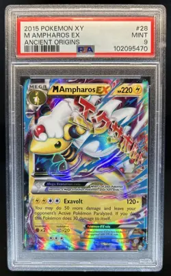 2015 Pokemon XY Ancient Origins Mega Ampharos EX Holo #28/98 PSA 9 - Image 1
