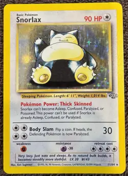Wizards of the Coast Pokemon TCG Snorlax Jungle Holo Rare 11/64 Eng 1999 90HP - Image 1