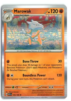 MAROWAK 105/165 151 HOLO RARE POKEMON TCG NM - Image 1