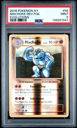 2016 Pokemon XY Evolutions Machoke Reverse Foil Holo #58 PSA 9 Mint - Image 1