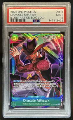 2025 One Piece Illustration Box Vol.4 Dracule Mihawk Promo #ST12-003 PSA 9 - Image 1
