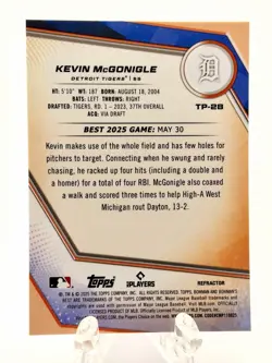 2025 Bowman's Best KEVIN McGONIGLE Refractor #TP-28 Tigers - Image 2