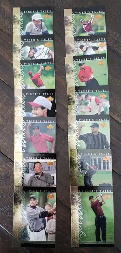 Lot Of 14 2001 Upper Deck Tiger Woods Tiger Tales Insert Cards RC's - Image 1