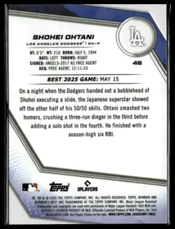 2025 Bowman's Best #46 Shohei Ohtani Blue Refractors #/150 - Image 2