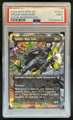 2025 Magic MTG Marvel's Spider-Man Spider-Man Noir Borderless Scene #0204 PSA 9 - Image 1