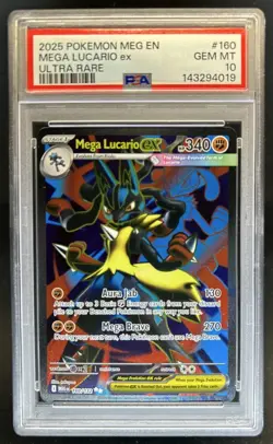 2025 Pokemon Mega Evolution Lucario ex Ultra Rare #160/132 PSA 10 GEM MINT - Image 1