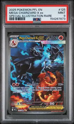 2025 POKEMON PFL EN-PHANTASMAL FLAMES #125 MEGA CHARIZARD X EX PSA 9 - Image 1