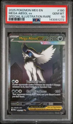 2025 POKEMON MEGA EVOLUTION SPECIAL ILLUSTRATION RARE #180 MEGA ABSOL EX PSA 10 - Image 1