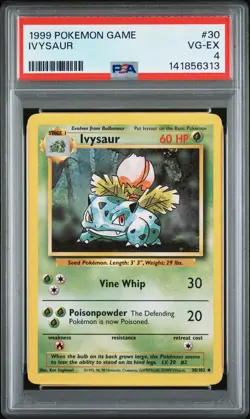 1999 POKEMON BASE SET UNLIMITED #30 IVYSAUR PSA 4 - Image 1