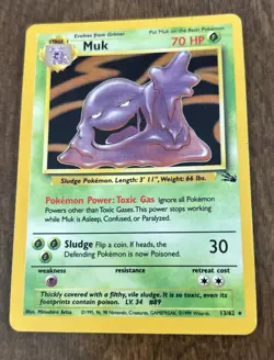 Pokemon Muk Fossil 13/62 Holo 1999-2000 Wizards Base Set Holo Rare NM - Image 1
