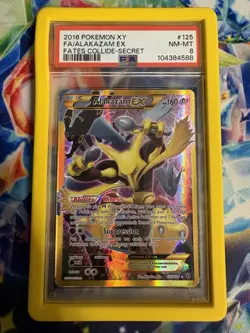 2016 POKEMON XY FATES COLLIDE SECRET #125 FULL ART/ALAKAZAM EX PSA 8, GUARD INCL - Image 1