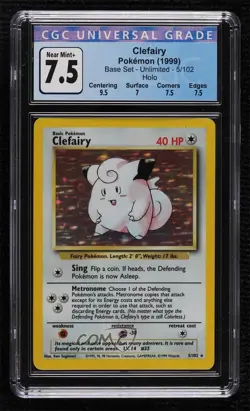 Clefairy Holo Pokemon Base Set CGC 7.5 1999 - Image 1