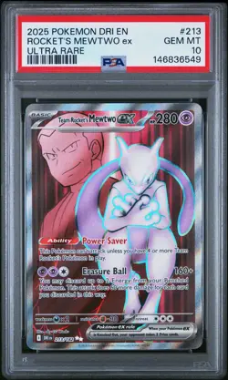 2025 POKEMON DRI EN-DESTINED RIVALS ULTRA RARE TEAM ROCKET'S MEWTWO EX PSA 10 - Image 1