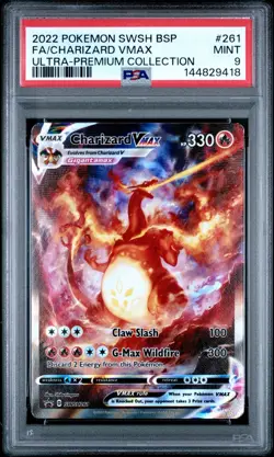 2022 Pokemon SWSH BSP Full Art Charizard Vmax Ultra Premium Collection 261 PSA 9 - Image 1