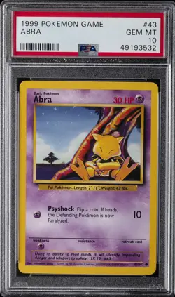 1999 POKEMON BASE SET UNLIMITED #43 ABRA PSA 10 - Image 1
