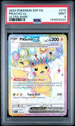 2024 Pokemon Surging Sparks SSP En Pikachu Ex Ultra Rare #219 PSA 9 Mint - Image 1