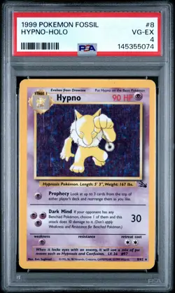 1999 POKEMON FOSSIL #8 HYPNO-HOLO PSA 4 - Image 1