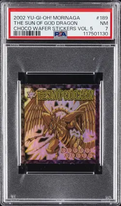 2002 YU-GI-OH! MORINAGA CHOCOLATE WAFER STICKER #189 THE SUN OF GOD DRAGON PSA 7 - Image 1