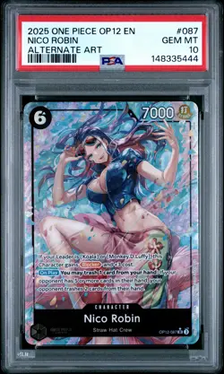 2025 ONE PIECE OP12-LEGACY OF THE MASTER ALTERNATE ART #087 NICO ROBIN PSA 10 - Image 1