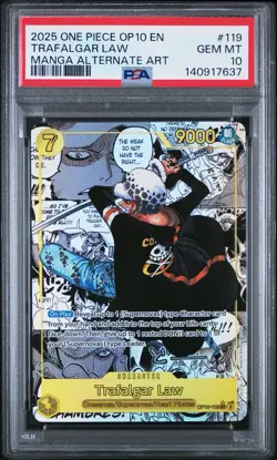 2025 ONE PIECE OP10-ROYAL BLOOD MANGA ALTERNATE ART #119 TRAFALGAR LAW PSA 10 - Image 1