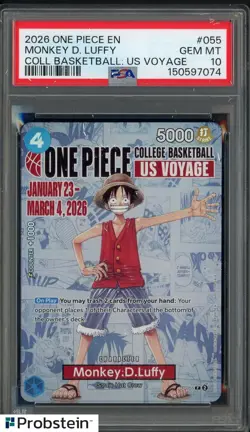 2026 One Piece EN College Basketball US Voyage #055 Monkey D Luffy PSA 10 - Image 1