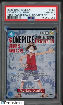 2026 One Piece EN College Basketball US Voyage #055 Monkey D Luffy PSA 10 - Image 1