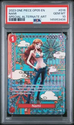2023 ONE PIECE OP05-AWAKENING OF THE NEW ERA SPECIAL ALTERNATE ART NAMI PSA 10 - Image 1