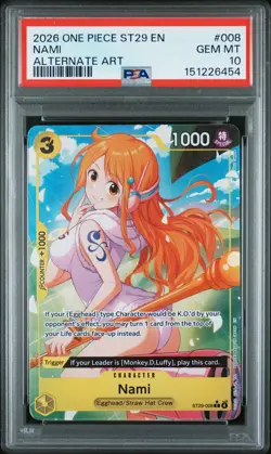 2026 ONE PIECE STARTER DECK ST29-EGGHEAD ALTERNATE ART #008 NAMI PSA 10 - Image 1