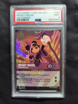 2023 Disney Lorcana EN 1 #208 Mickey Mouse, Wayward Sorcerer - Enchanted PSA 9 - Image 1