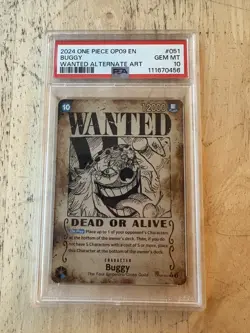 One Piece Card Game Buggy Wanted Poster Alt Art OP09-051 English Edition PSA 10 - Image 1