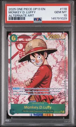 PSA 10 Monkey D. Luffy OP13-118 Alt Art English One Piece Card - Image 1