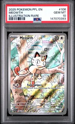2025 POKEMON PFL EN-PHANTASMAL FLAMES ILLUSTRATION RARE #106 MEOWTH PSA 10 - Image 1