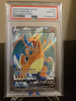 Pokemon Charizard V Full Art 153/172 Swsh09: Brilliant Stars Holo PSA 10 - Image 1