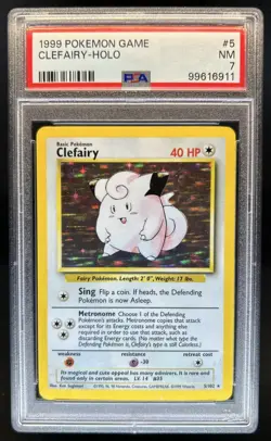 1999 Pokemon Unlimited Clefairy Rare Holo #5/102 PSA 7 - Image 1