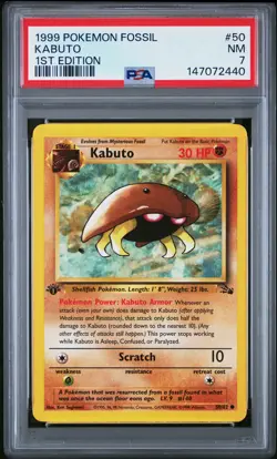 1999 POKEMON FOSSIL 1ST EDITION #50 KABUTO PSA 7 - Image 1