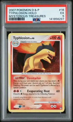 2007 POKEMON DIAMOND & PEARL MYSTERIOUS TREASURES #16 TYPHLOSION-HOLO PSA 5 - Image 1