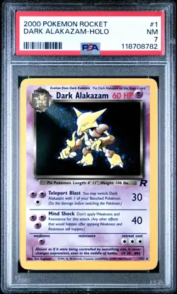 2000 POKEMON ROCKET #1 DARK ALAKAZAM-HOLO PSA 7 - Image 1