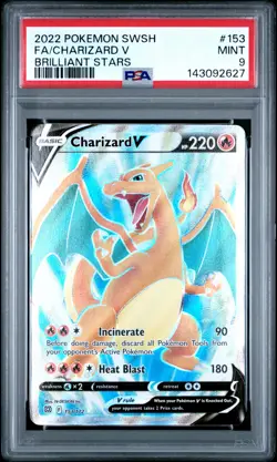 2022 POKEMON SWORD & SHIELD BRILLIANT STARS #153 FULL ART/CHARIZARD V PSA 9 - Image 1