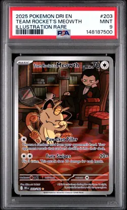 2025 POKEMON DRI EN-DESTINED RIVALS ILLUSTRATION RARE TEAM ROCKET'S MEOWTH PSA 9 - Image 1