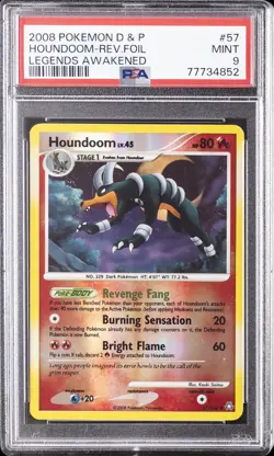 2008 POKEMON DIAMOND & PEARL LEGENDS AWAKENED #57 HOUNDOOM-REVERSE FOIL PSA 9 - Image 1