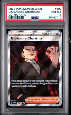 2023 POKEMON MEW EN-151 ULTRA RARE #197 GIOVANNI'S CHARISMA PSA 8 - Image 1