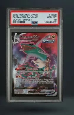 2022 Pokemon Sword & Shield Silver Tempest TG20 Full Art Rayquaza VMAX PSA 10 - Image 1